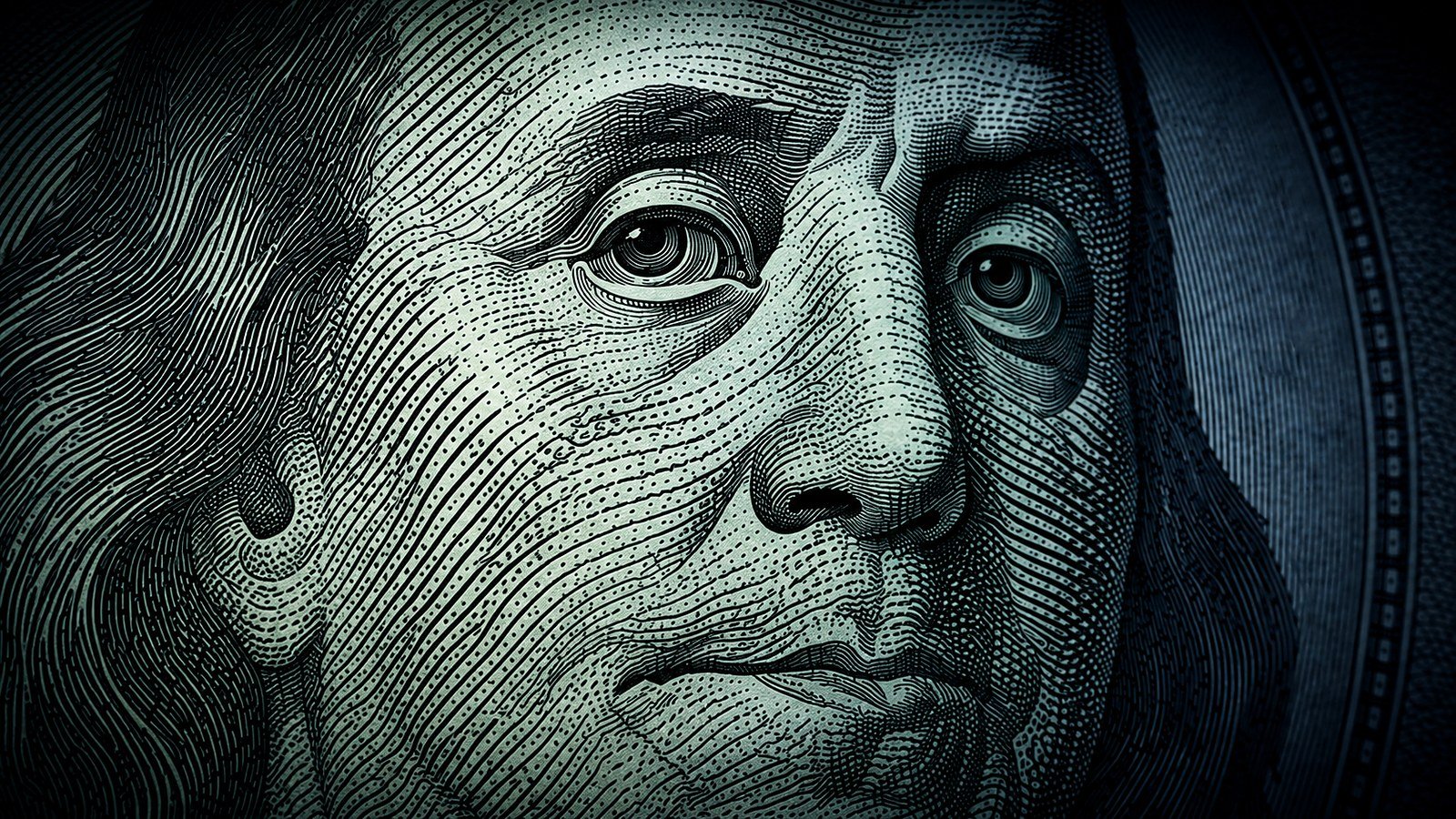 Extreme macro of the engraved portrait of Benjamin Franklin on a US hundred dollar bill